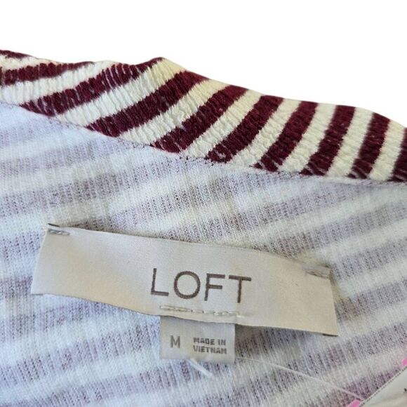 Loft A-Line Dress Women's Medium Red White Striped One Shoulder Ruffle Stretch - Picture 5 of 7